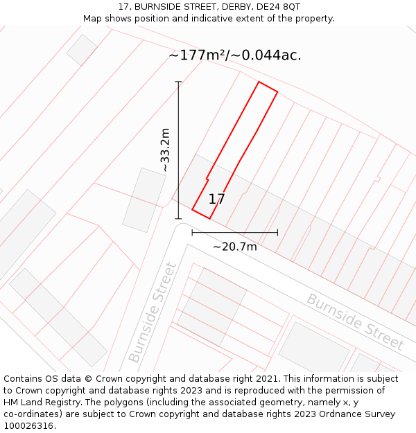 17, BURNSIDE STREET, DERBY, DE24 8QT: Plot and title map
