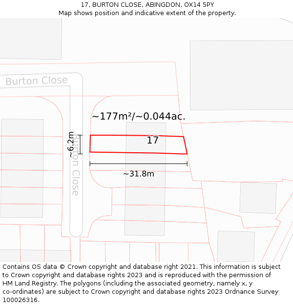 17, BURTON CLOSE, ABINGDON, OX14 5PY: Plot and title map