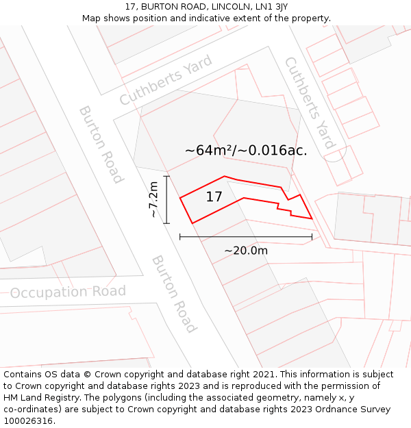 17, BURTON ROAD, LINCOLN, LN1 3JY: Plot and title map