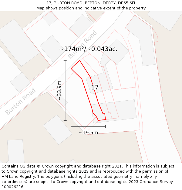 17, BURTON ROAD, REPTON, DERBY, DE65 6FL: Plot and title map
