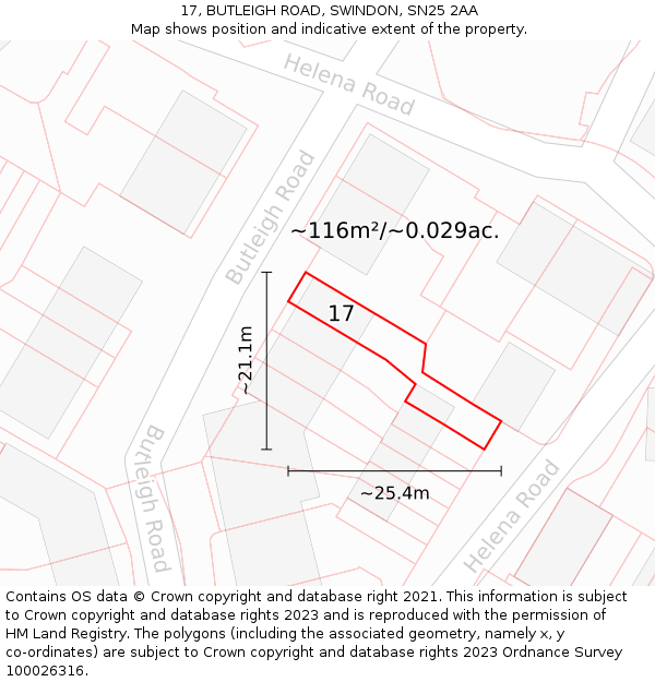 17, BUTLEIGH ROAD, SWINDON, SN25 2AA: Plot and title map