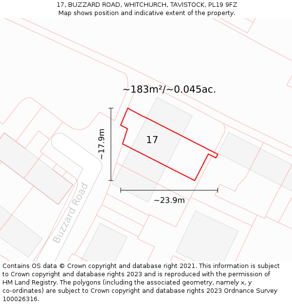 17, BUZZARD ROAD, WHITCHURCH, TAVISTOCK, PL19 9FZ: Plot and title map