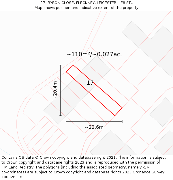 17, BYRON CLOSE, FLECKNEY, LEICESTER, LE8 8TU: Plot and title map