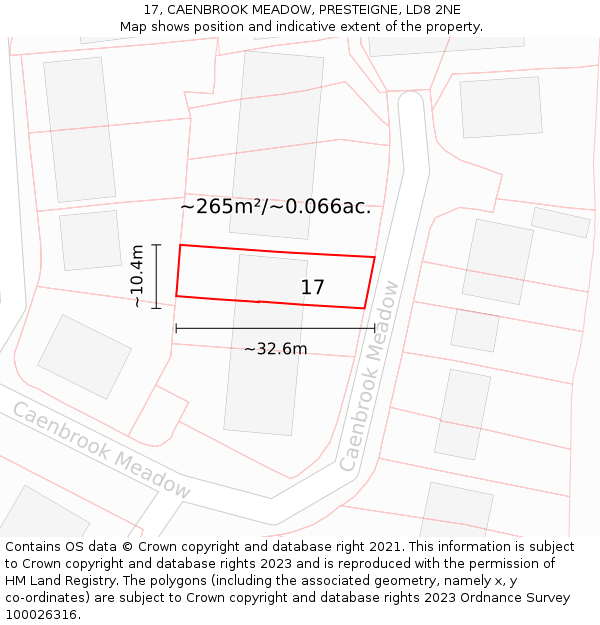 17, CAENBROOK MEADOW, PRESTEIGNE, LD8 2NE: Plot and title map