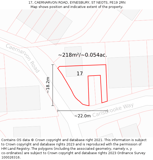 17, CAERNARVON ROAD, EYNESBURY, ST NEOTS, PE19 2RN: Plot and title map