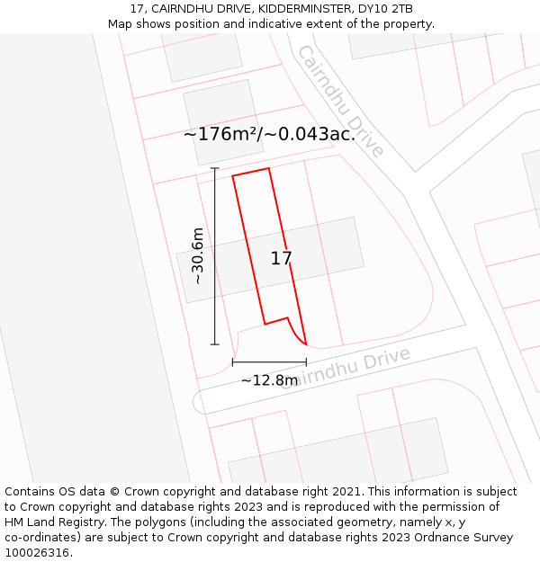 17, CAIRNDHU DRIVE, KIDDERMINSTER, DY10 2TB: Plot and title map