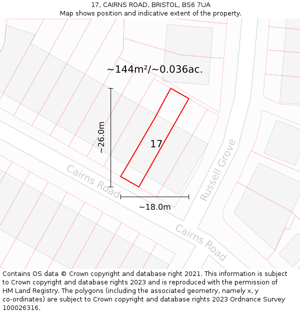 17, CAIRNS ROAD, BRISTOL, BS6 7UA: Plot and title map