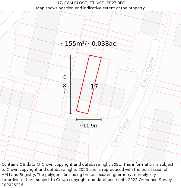 17, CAM CLOSE, ST IVES, PE27 3FG: Plot and title map