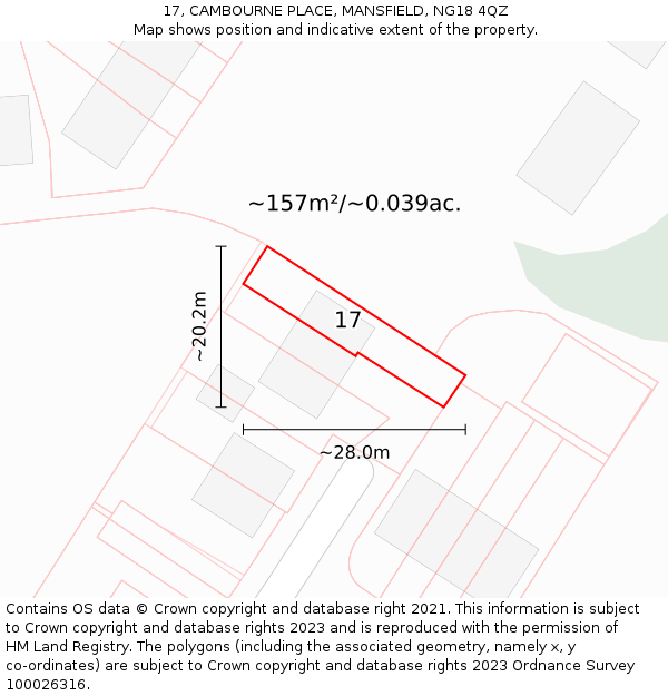 17, CAMBOURNE PLACE, MANSFIELD, NG18 4QZ: Plot and title map