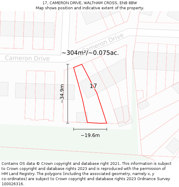 17, CAMERON DRIVE, WALTHAM CROSS, EN8 8BW: Plot and title map