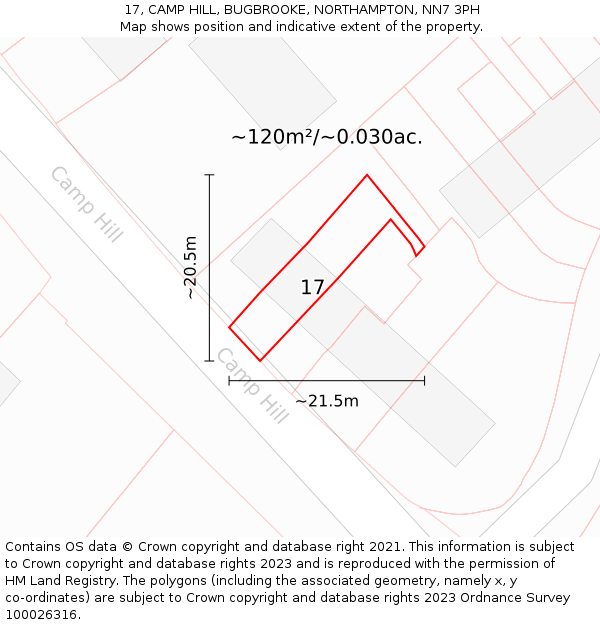 17, CAMP HILL, BUGBROOKE, NORTHAMPTON, NN7 3PH: Plot and title map
