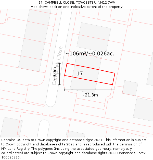 17, CAMPBELL CLOSE, TOWCESTER, NN12 7AW: Plot and title map