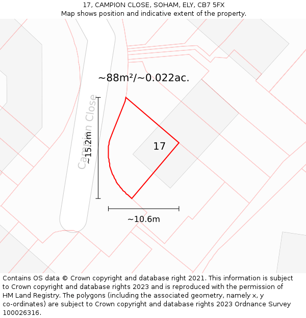 17, CAMPION CLOSE, SOHAM, ELY, CB7 5FX: Plot and title map