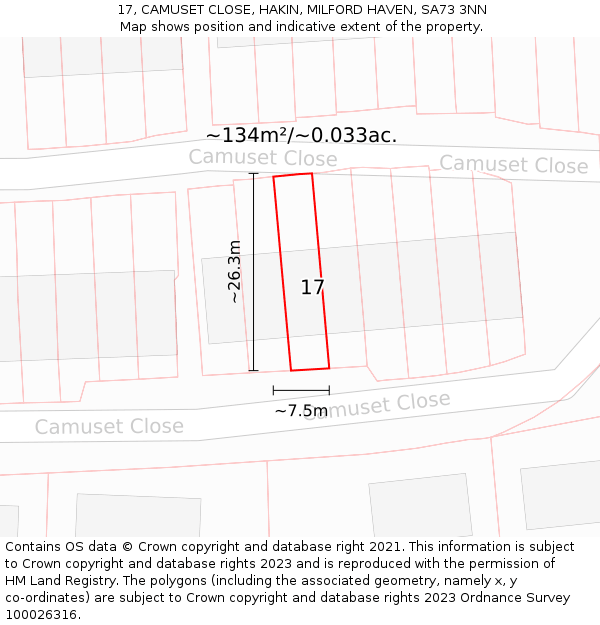 17, CAMUSET CLOSE, HAKIN, MILFORD HAVEN, SA73 3NN: Plot and title map