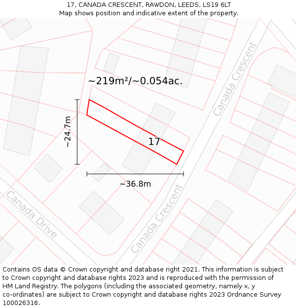 17, CANADA CRESCENT, RAWDON, LEEDS, LS19 6LT: Plot and title map