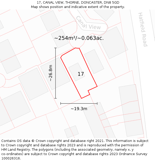 17, CANAL VIEW, THORNE, DONCASTER, DN8 5GD: Plot and title map