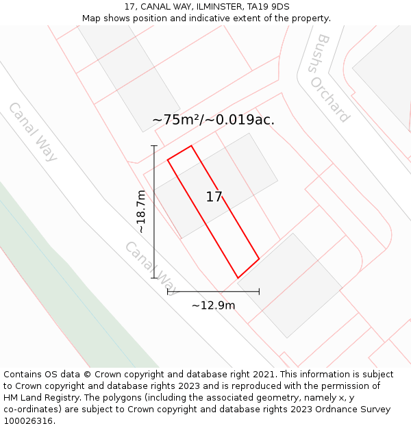 17, CANAL WAY, ILMINSTER, TA19 9DS: Plot and title map