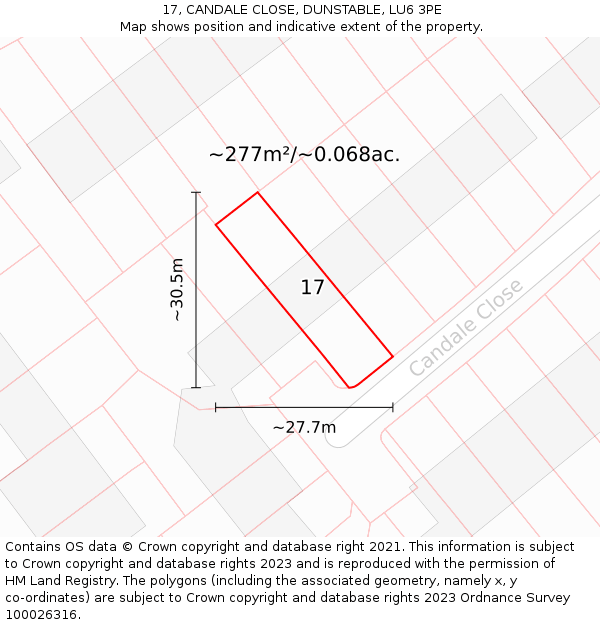 17, CANDALE CLOSE, DUNSTABLE, LU6 3PE: Plot and title map