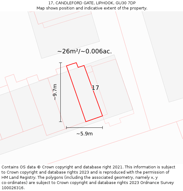 17, CANDLEFORD GATE, LIPHOOK, GU30 7DP: Plot and title map