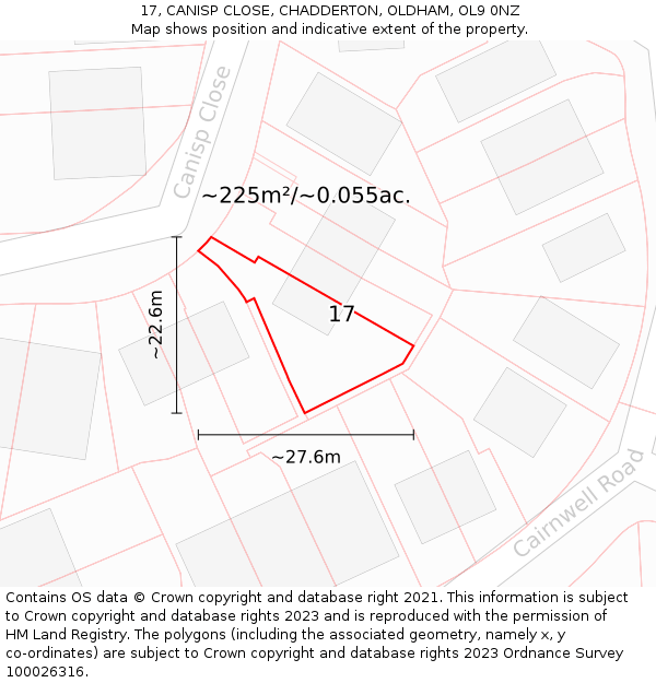 17, CANISP CLOSE, CHADDERTON, OLDHAM, OL9 0NZ: Plot and title map