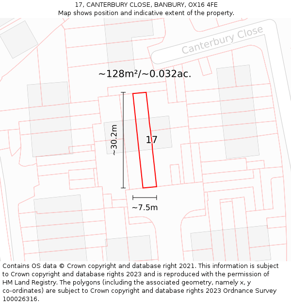 17, CANTERBURY CLOSE, BANBURY, OX16 4FE: Plot and title map