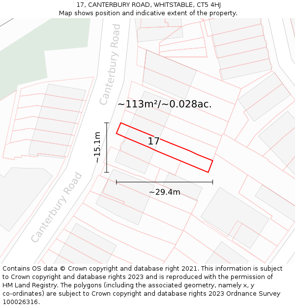 17, CANTERBURY ROAD, WHITSTABLE, CT5 4HJ: Plot and title map