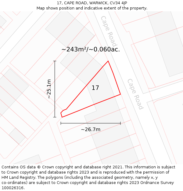 17, CAPE ROAD, WARWICK, CV34 4JP: Plot and title map
