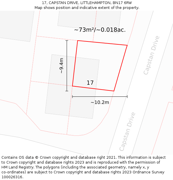 17, CAPSTAN DRIVE, LITTLEHAMPTON, BN17 6RW: Plot and title map