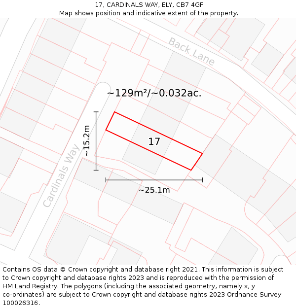 17, CARDINALS WAY, ELY, CB7 4GF: Plot and title map