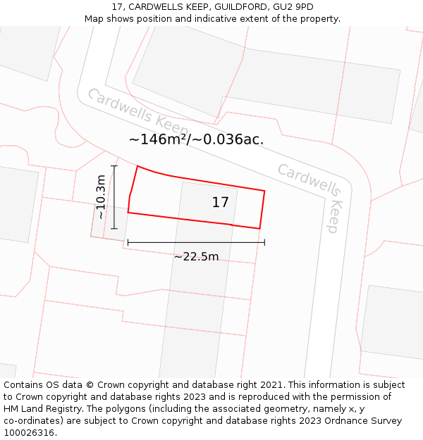 17, CARDWELLS KEEP, GUILDFORD, GU2 9PD: Plot and title map