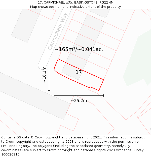 17, CARMICHAEL WAY, BASINGSTOKE, RG22 4NJ: Plot and title map