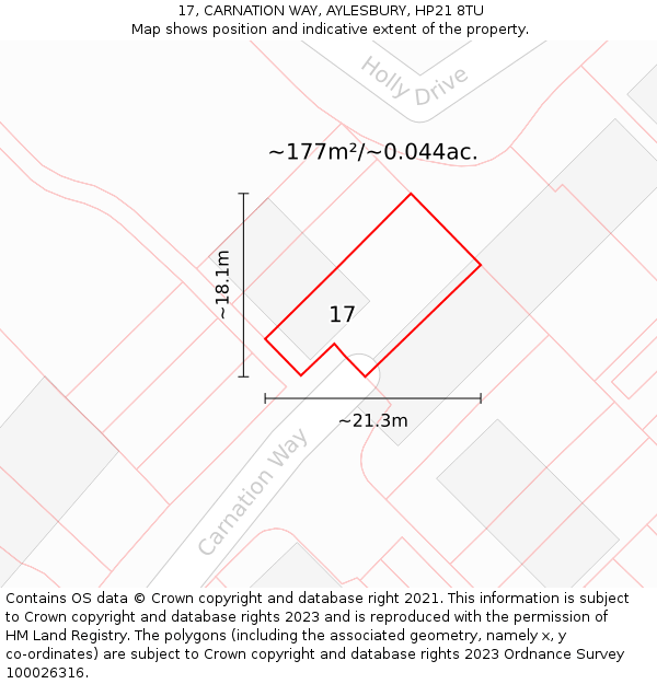 17, CARNATION WAY, AYLESBURY, HP21 8TU: Plot and title map