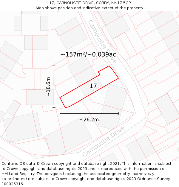 17, CARNOUSTIE DRIVE, CORBY, NN17 5GP: Plot and title map