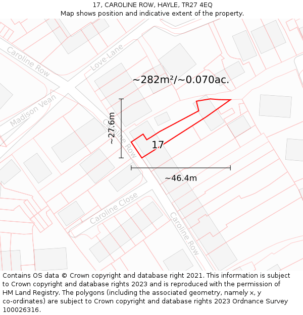 17, CAROLINE ROW, HAYLE, TR27 4EQ: Plot and title map