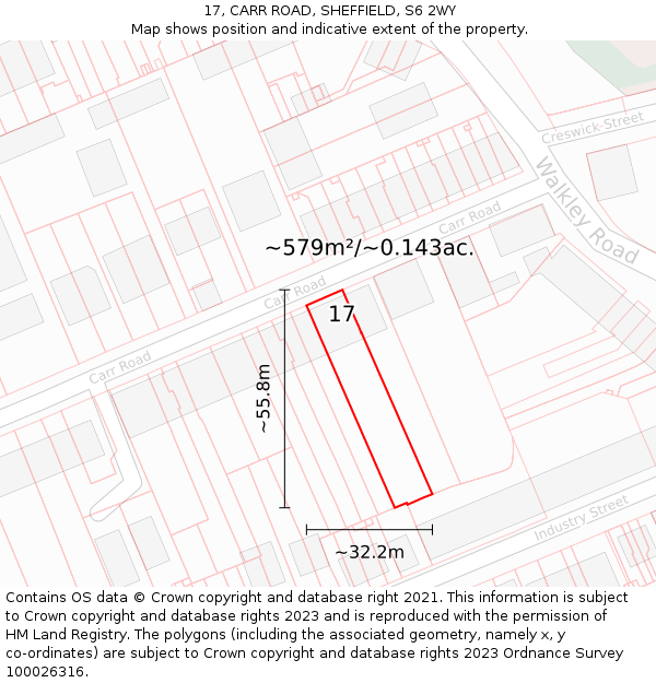 17, CARR ROAD, SHEFFIELD, S6 2WY: Plot and title map