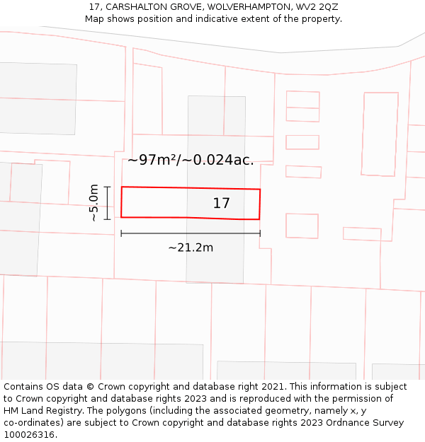 17, CARSHALTON GROVE, WOLVERHAMPTON, WV2 2QZ: Plot and title map