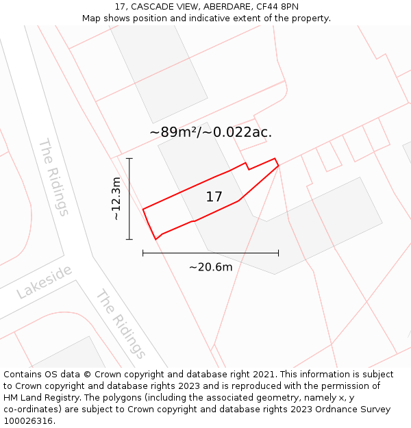 17, CASCADE VIEW, ABERDARE, CF44 8PN: Plot and title map