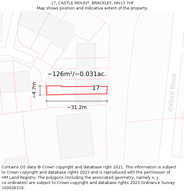 17, CASTLE MOUNT, BRACKLEY, NN13 7HF: Plot and title map