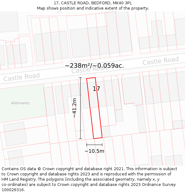 17, CASTLE ROAD, BEDFORD, MK40 3PL: Plot and title map