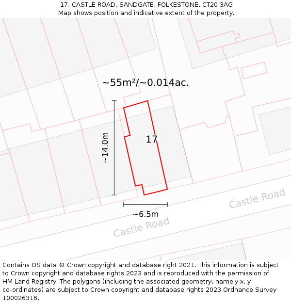 17, CASTLE ROAD, SANDGATE, FOLKESTONE, CT20 3AG: Plot and title map