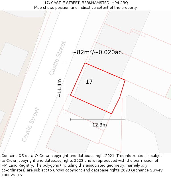 17, CASTLE STREET, BERKHAMSTED, HP4 2BQ: Plot and title map