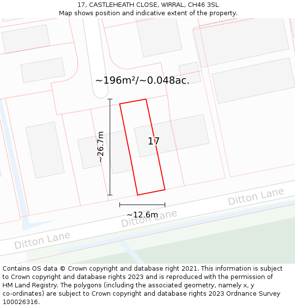 17, CASTLEHEATH CLOSE, WIRRAL, CH46 3SL: Plot and title map