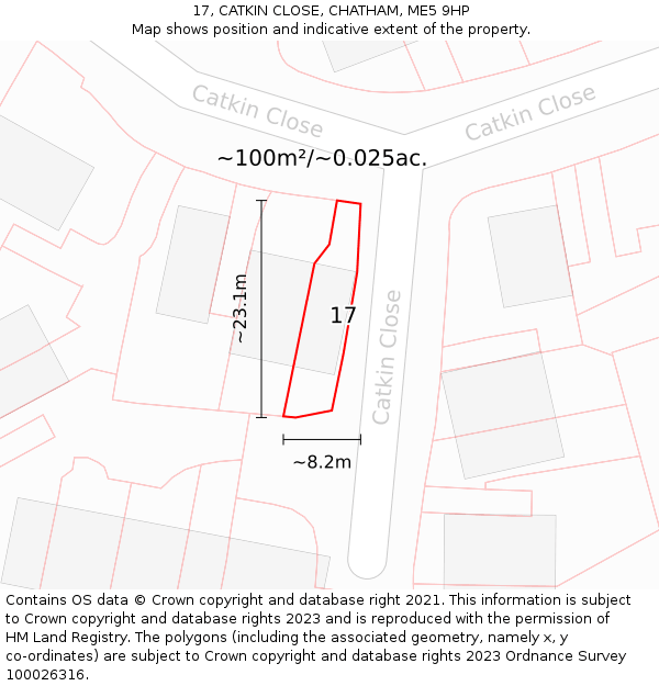 17, CATKIN CLOSE, CHATHAM, ME5 9HP: Plot and title map