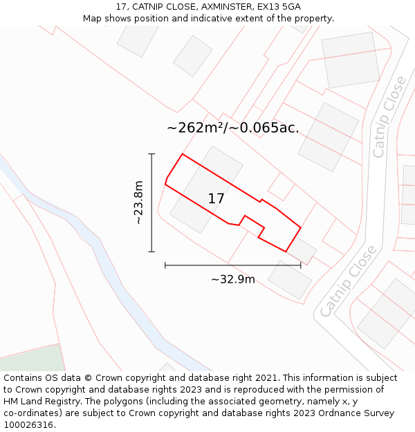 17, CATNIP CLOSE, AXMINSTER, EX13 5GA: Plot and title map