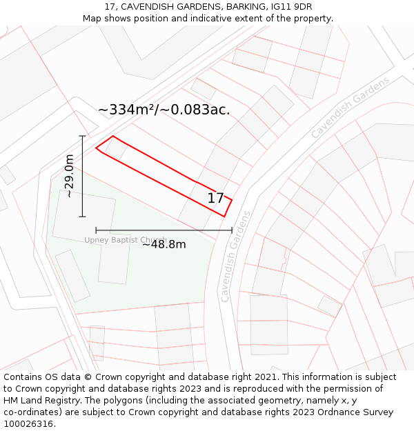 17, CAVENDISH GARDENS, BARKING, IG11 9DR: Plot and title map