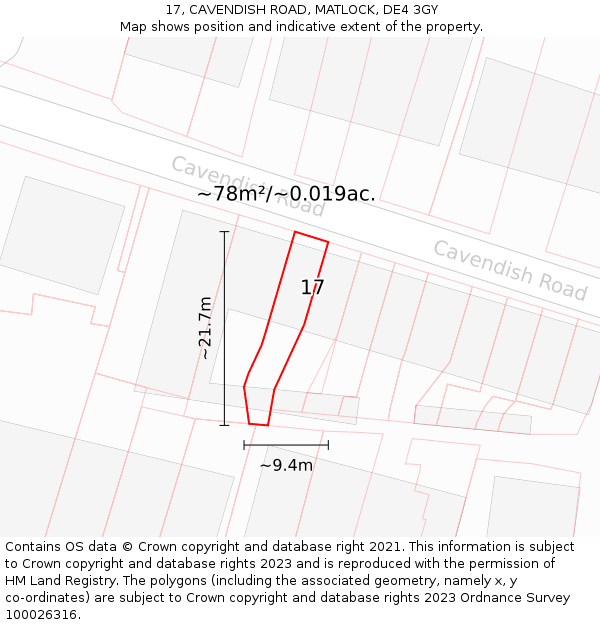 17, CAVENDISH ROAD, MATLOCK, DE4 3GY: Plot and title map