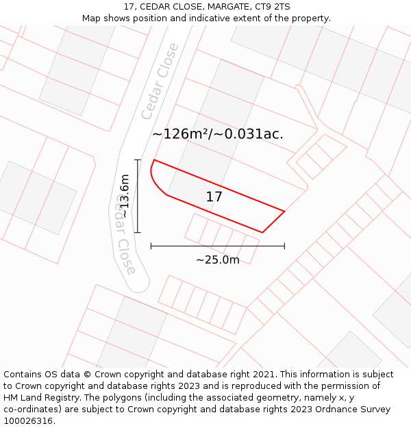 17, CEDAR CLOSE, MARGATE, CT9 2TS: Plot and title map