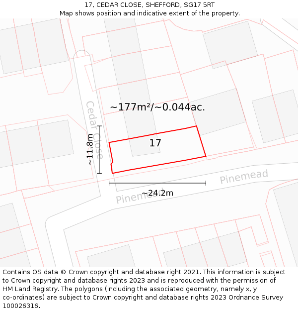 17, CEDAR CLOSE, SHEFFORD, SG17 5RT: Plot and title map