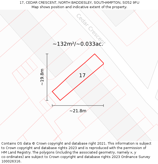 17, CEDAR CRESCENT, NORTH BADDESLEY, SOUTHAMPTON, SO52 9FU: Plot and title map