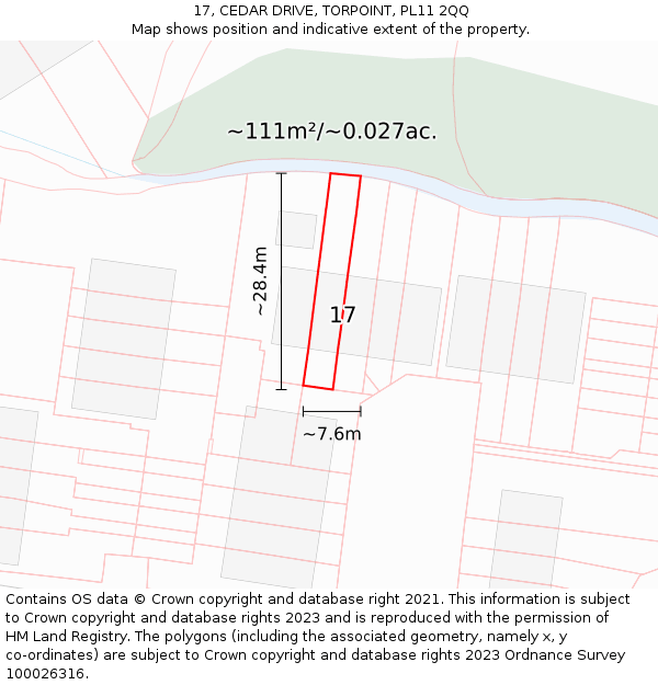 17, CEDAR DRIVE, TORPOINT, PL11 2QQ: Plot and title map